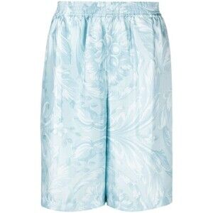 Versace Thigh-Length Baby Blue Silk Satin Shorts - NWT